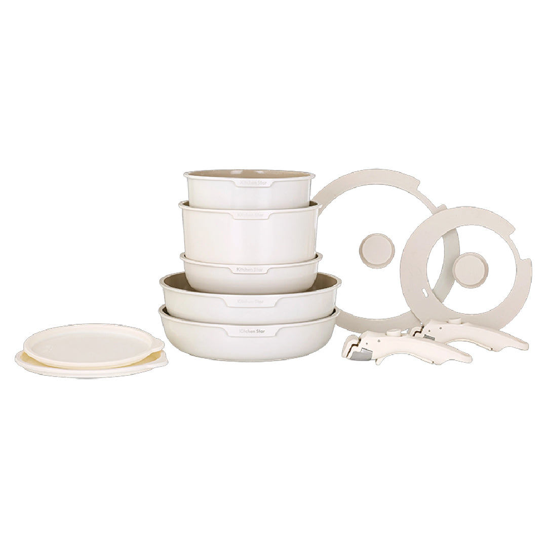 Batería de Cocina 15 Piezas KSTAR Antiadherente Crema