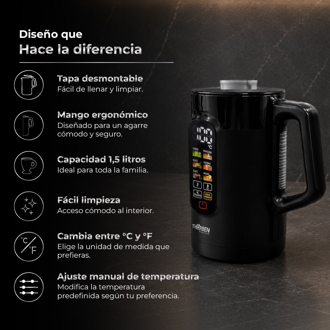 Hervidor Digital Táctil de 1,5 Lt Thor Colorsmart Temp