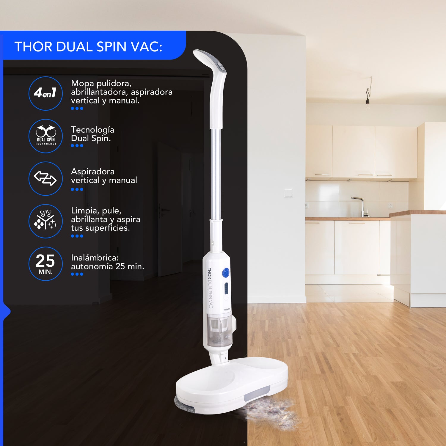 Pulidora, mopa y aspiradora vertical/manual Dual Spin Vac