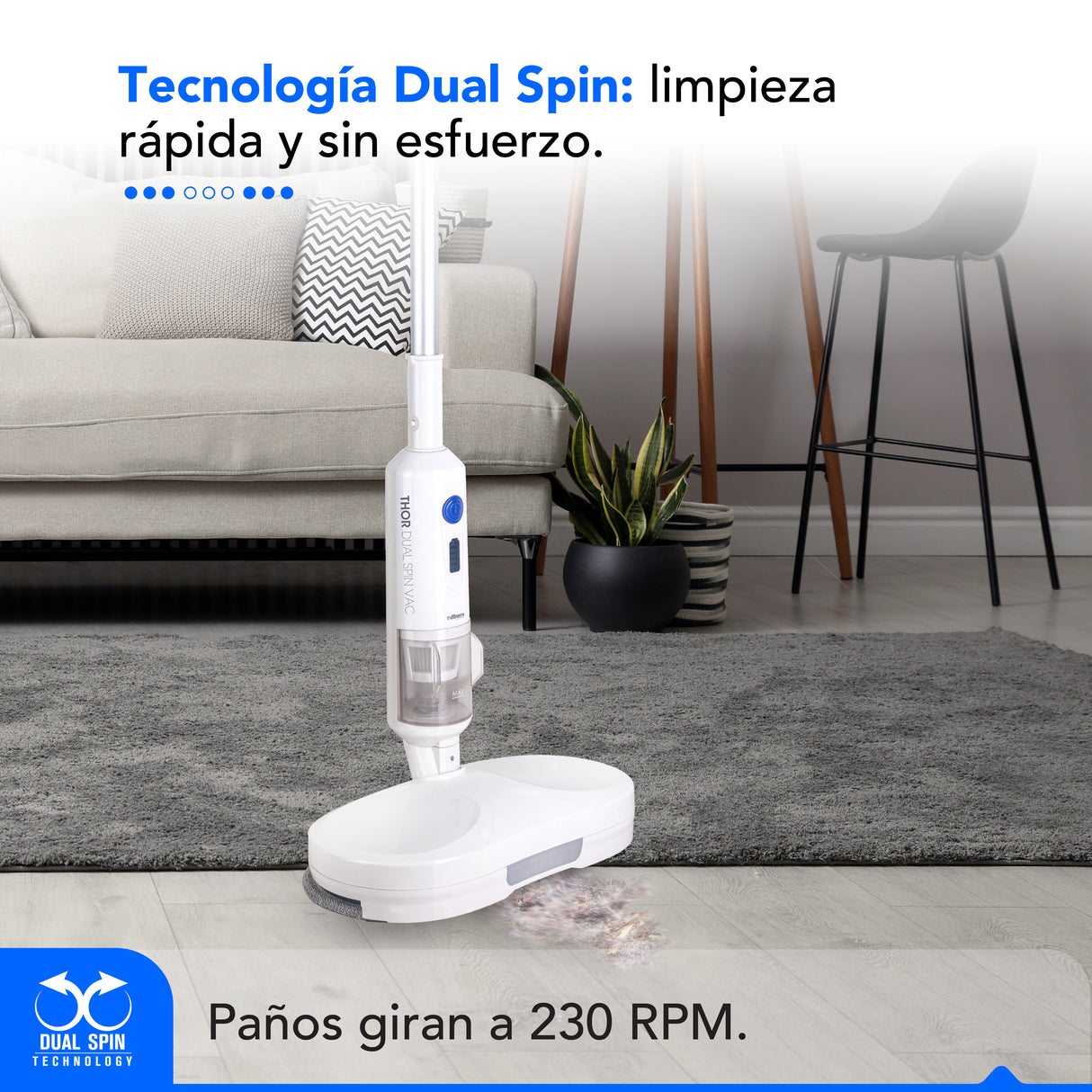 Pulidora, mopa y aspiradora vertical/manual Dual Spin Vac