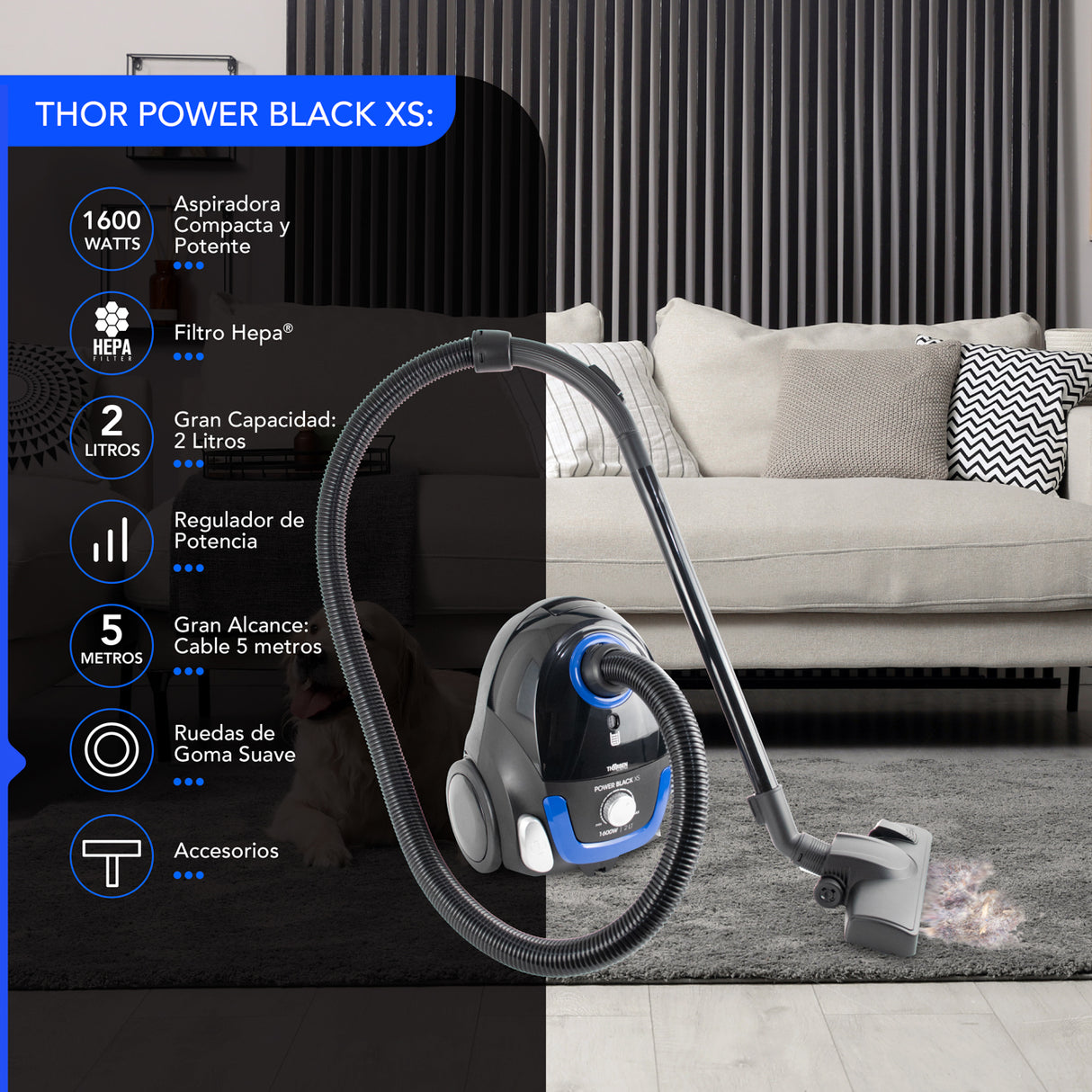 Aspiradora de bolsa Thor Power Black Xs