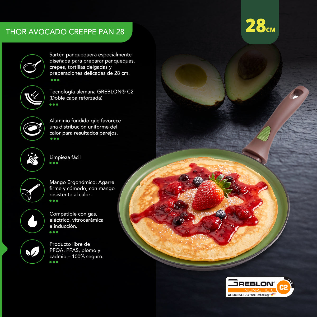 Sartén para Crepes Thor Avocado 28 cm