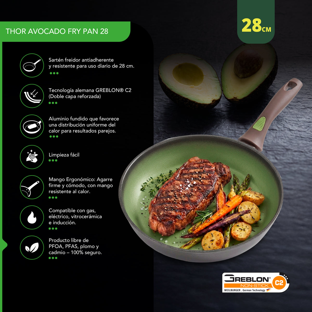 Sartén Antiadherente Thor Avocado 28 cm