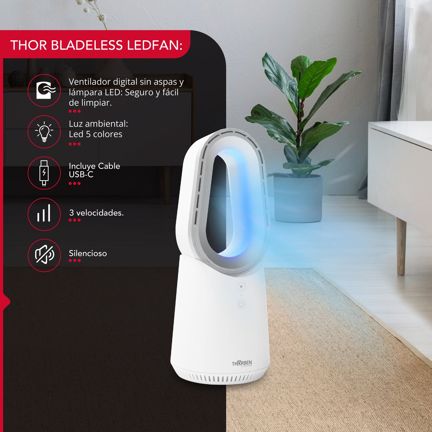 Ventilador sin aspas Thor Bladeless Ledfan