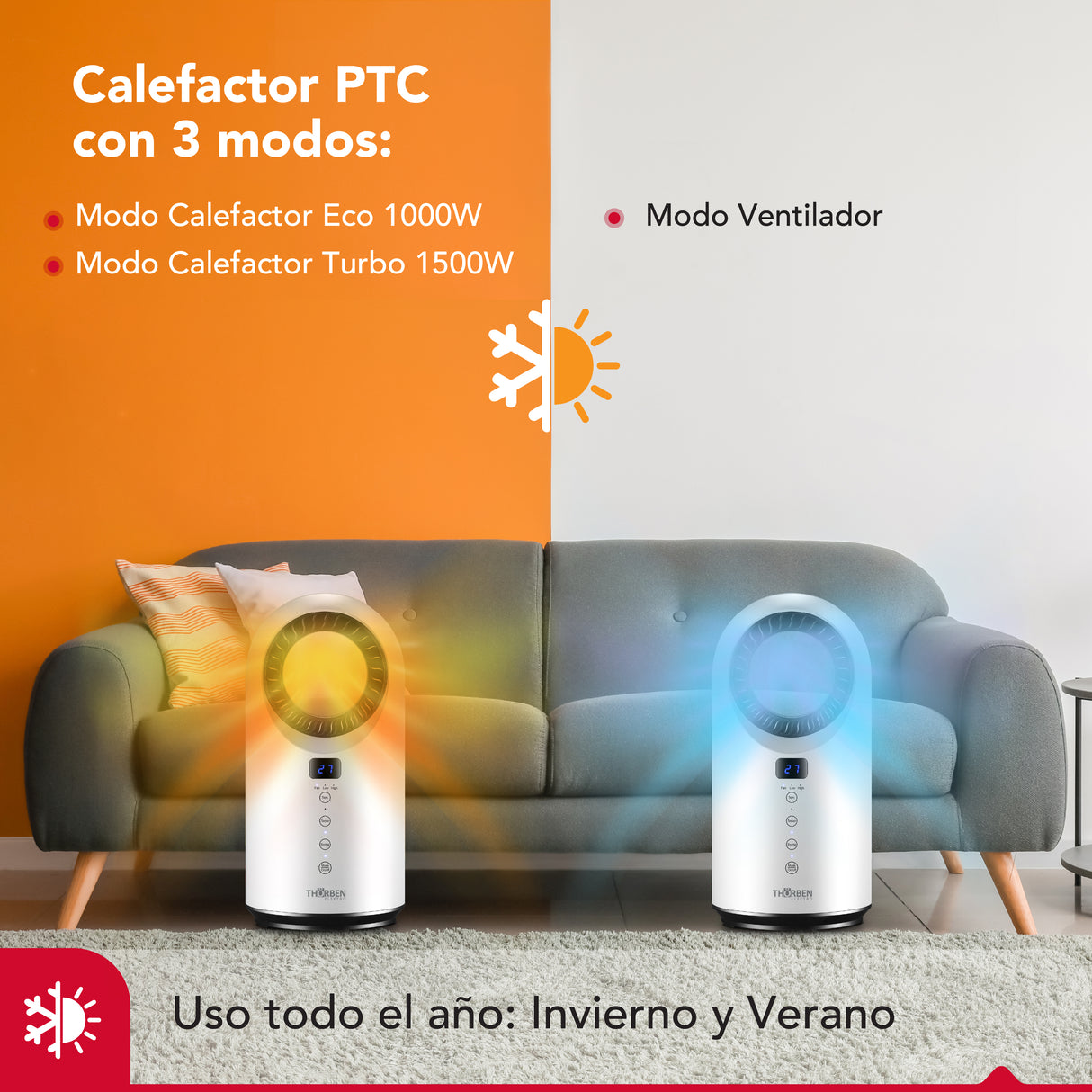 Calefactor y ventilador sin aspas Thor Cylope 2en1