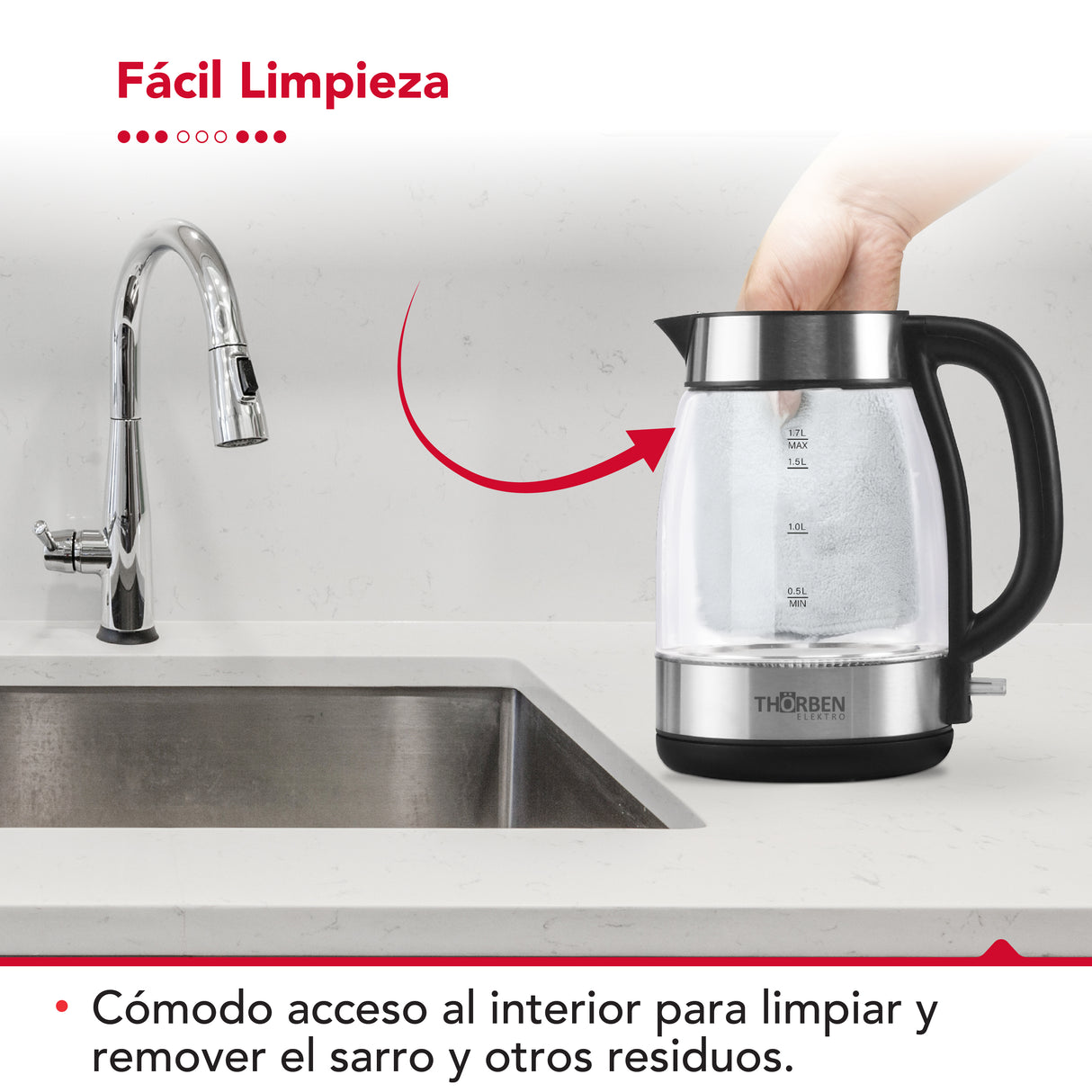 Hervidor Llenado Facil 1,7L Thor Easy Fill Glass