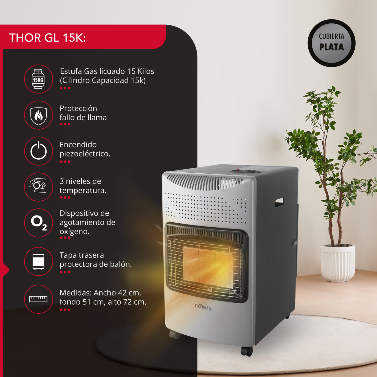 Estufa a gas Thor GL 15K Silver