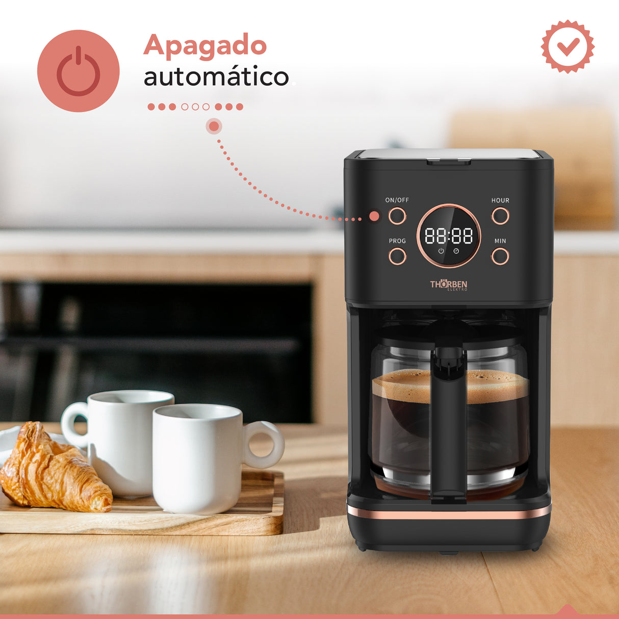 Cafetera 12 tazas Digital Thor Gold Rose Coffee Maker