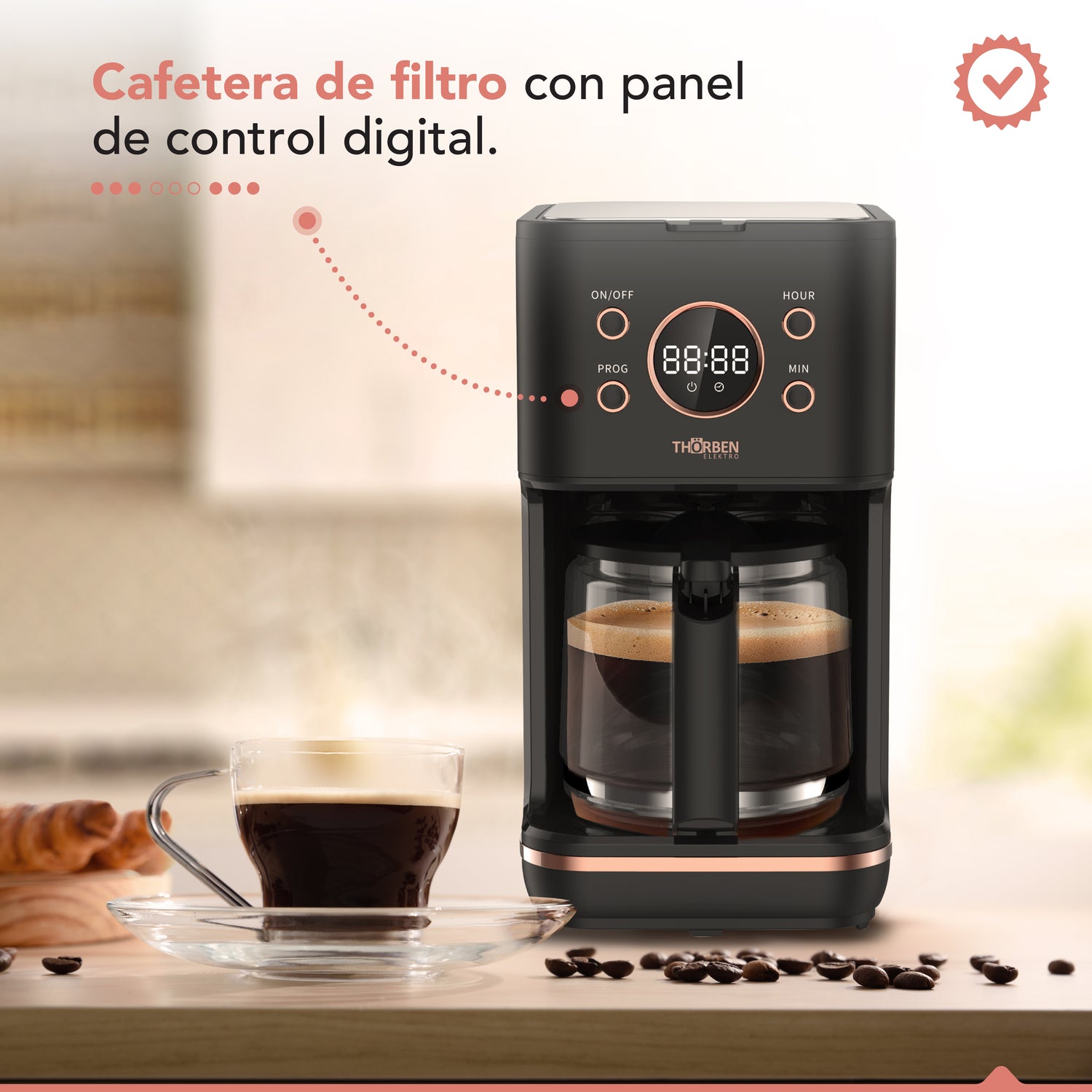Cafetera 12 tazas Digital Thor Gold Rose Coffee Maker