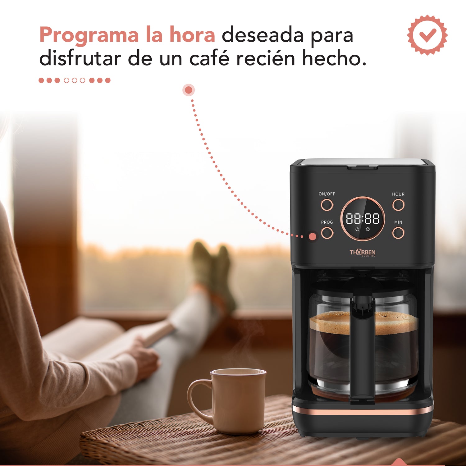 Cafetera 12 tazas Digital Thor Gold Rose Coffee Maker
