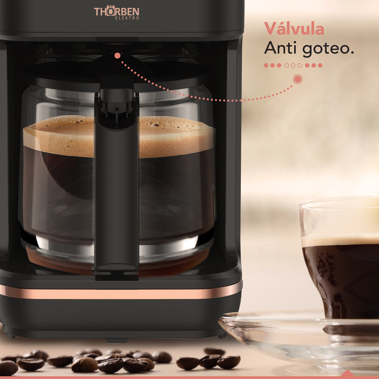 Cafetera 12 tazas Digital Thor Gold Rose Coffee Maker