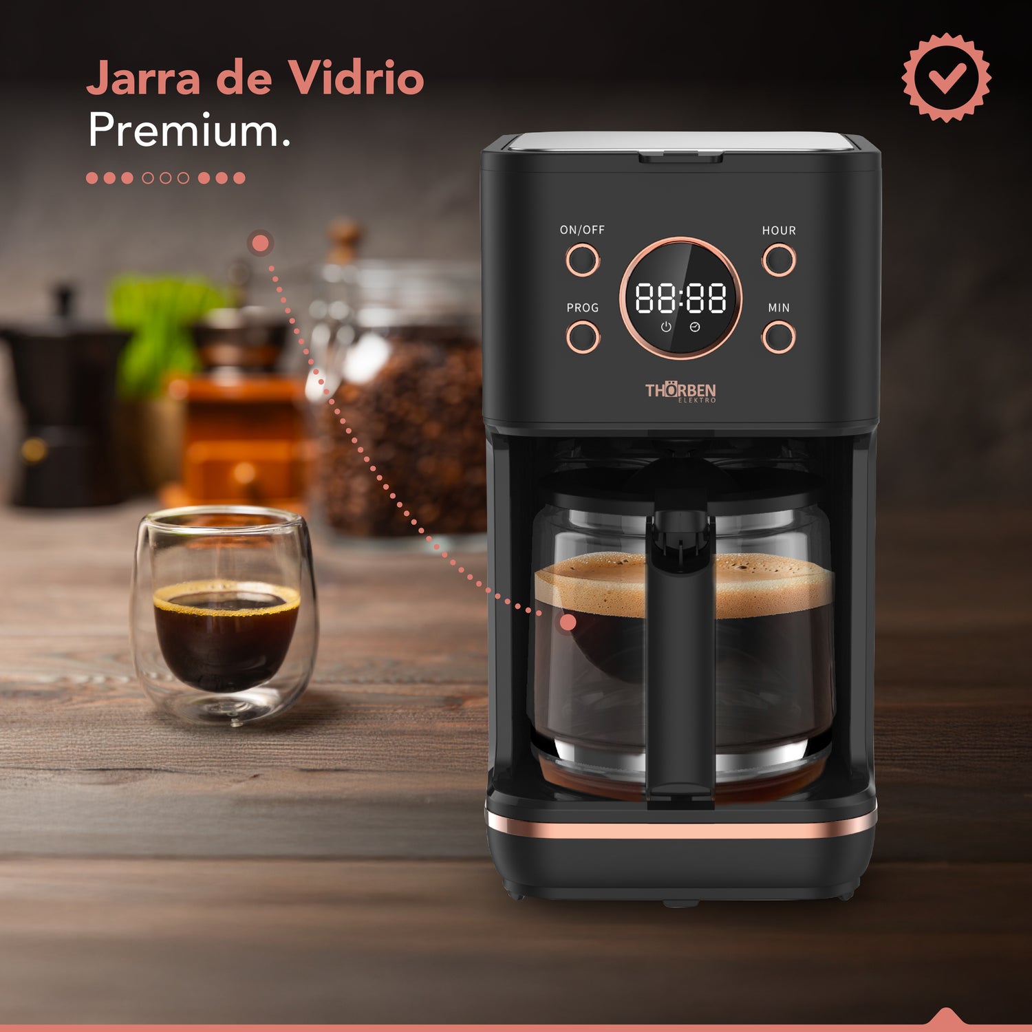 Cafetera 12 tazas Digital Thor Gold Rose Coffee Maker