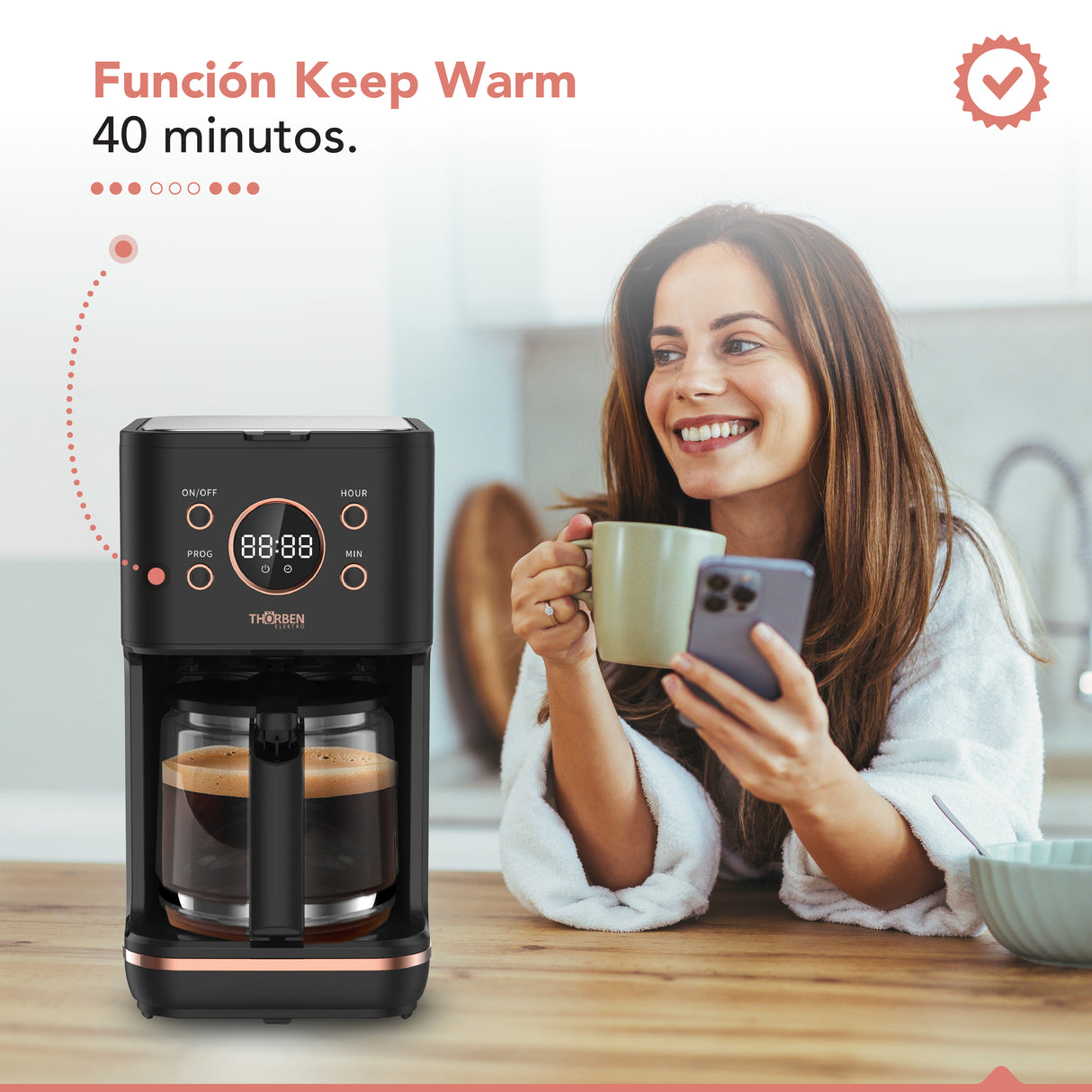 Cafetera 12 tazas Digital Thor Gold Rose Coffee Maker