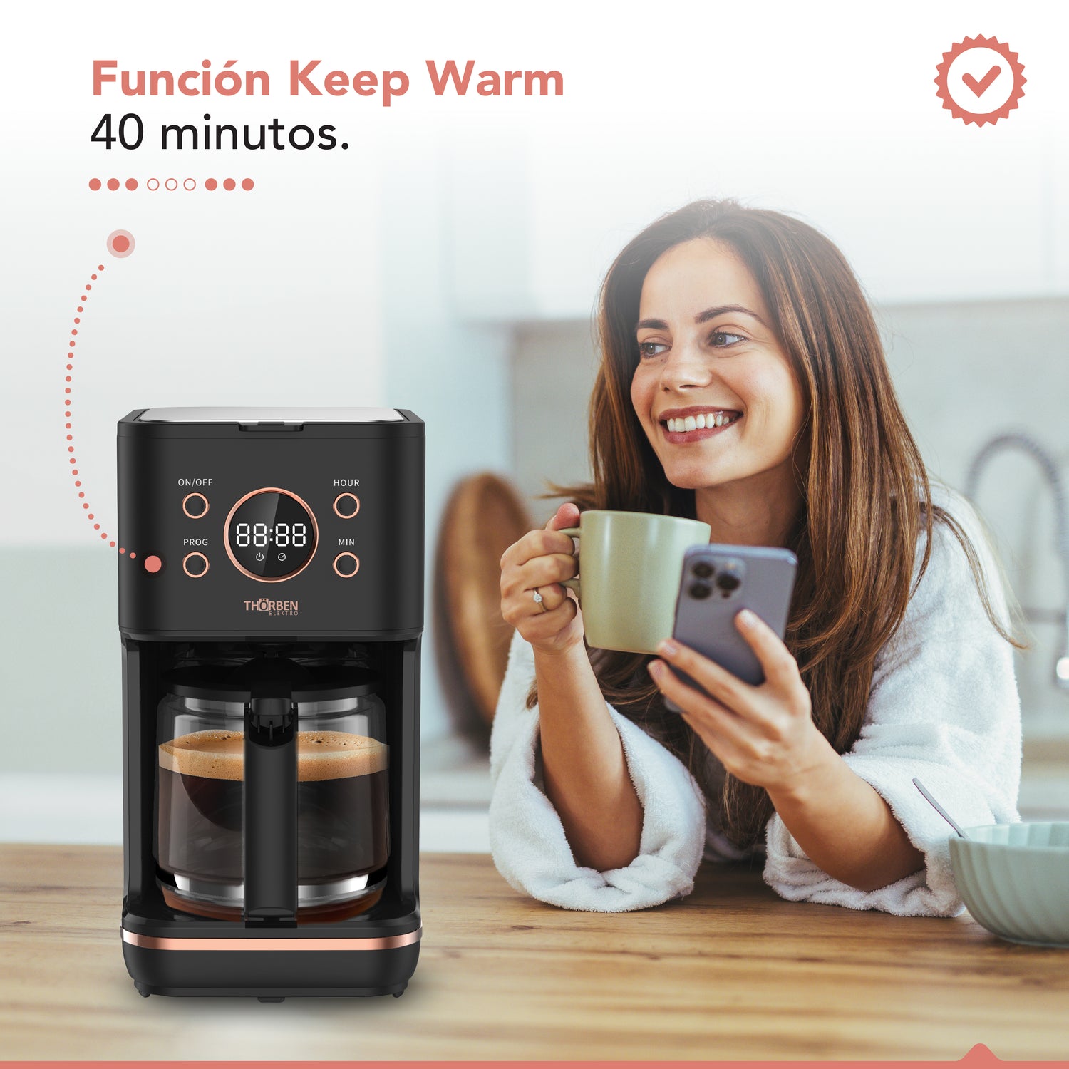 Cafetera 12 tazas Digital Thor Gold Rose Coffee Maker