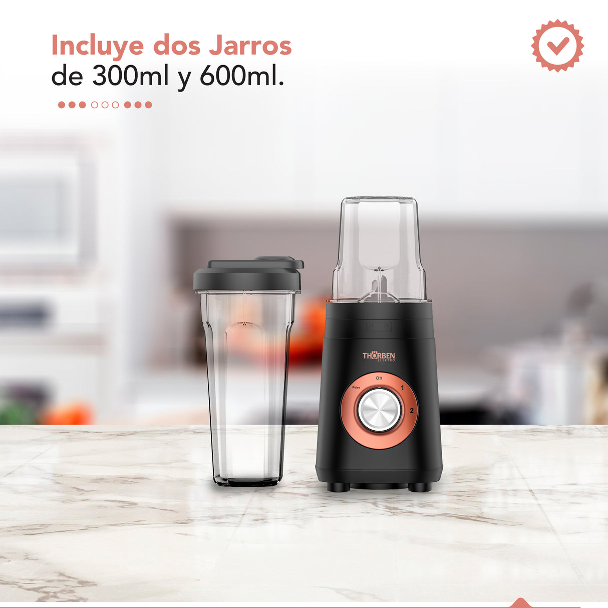 Licuadora Personal 2 jarros 350 watts Thor Gold Rose Personal Blender