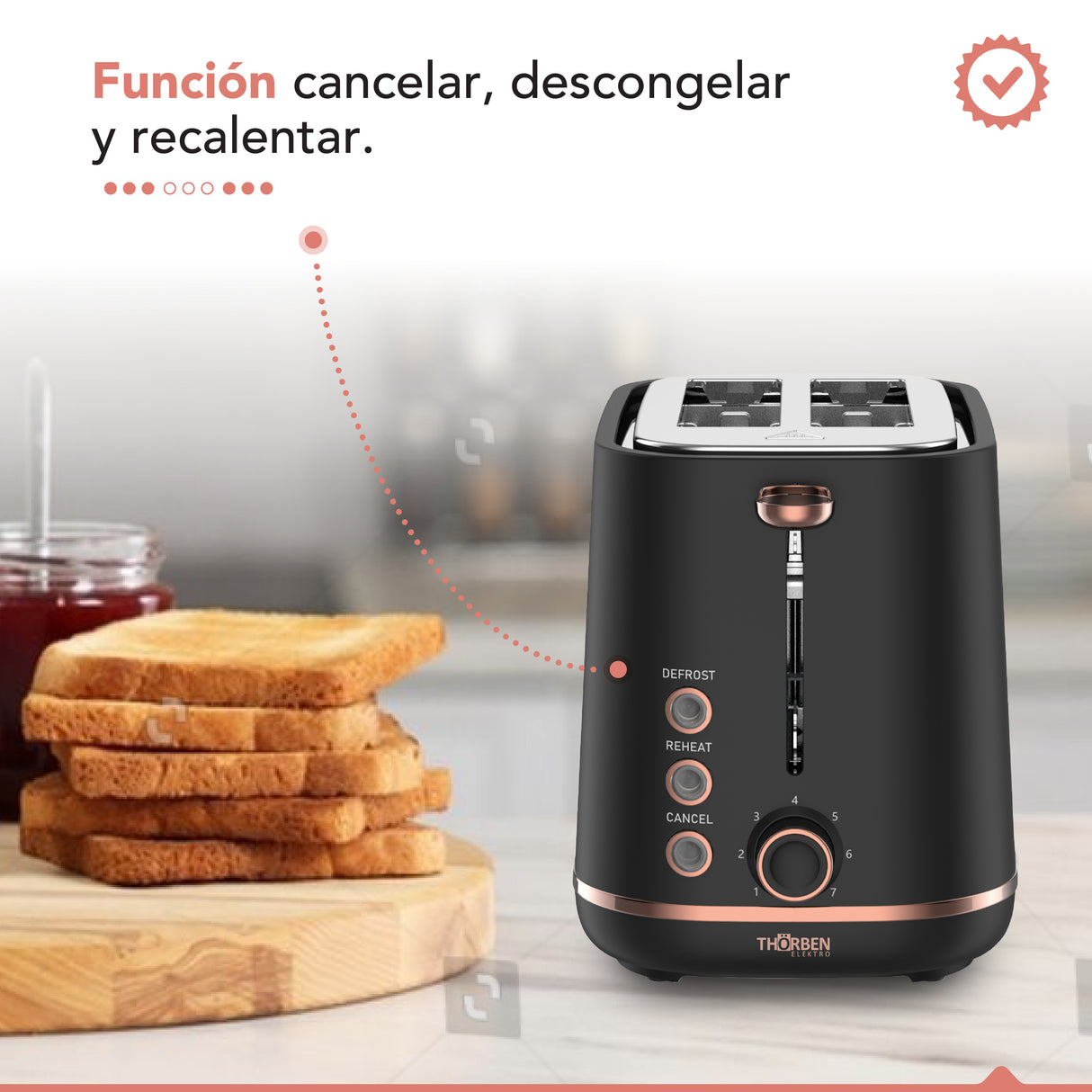 Tostador eléctrico 2 panes Thor Gold Rose Toaster