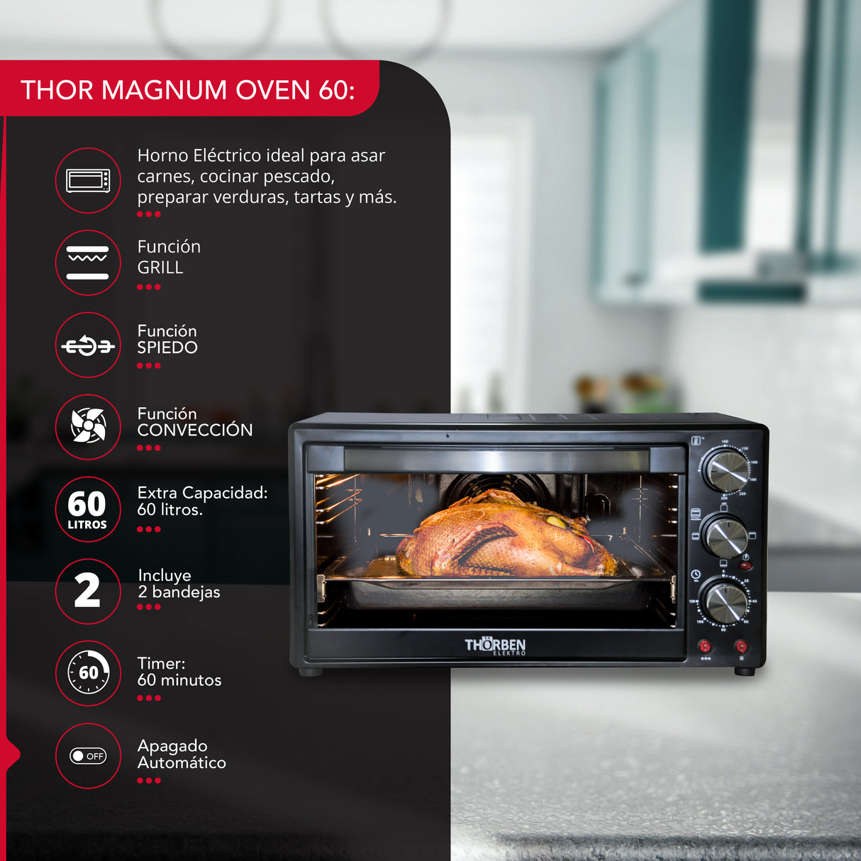 Horno Electrico 60L 3 modos Thor Magnum Oven