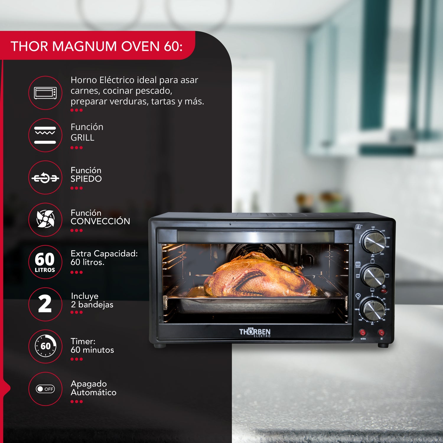 Horno Electrico 60L 3 modos Thor Magnum Oven