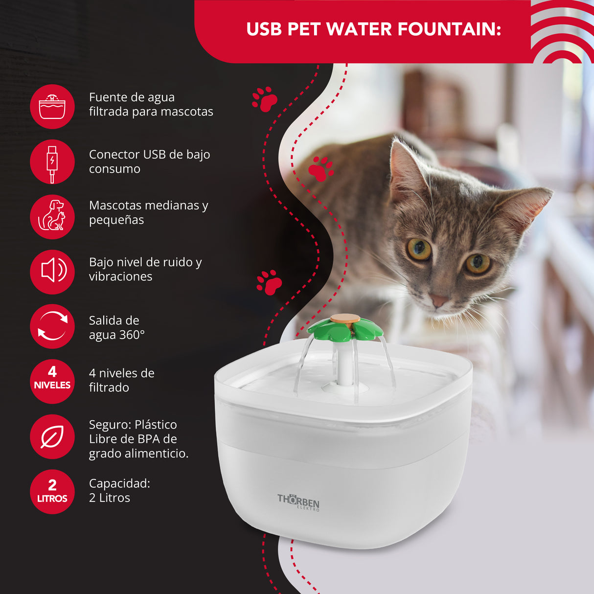 Fuente de agua eléctrica Thor Pet Water Fountain