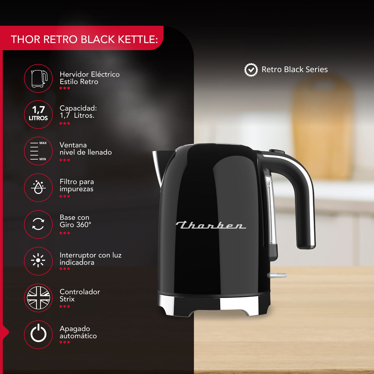 Hervidor Thor Retro Black Kettle