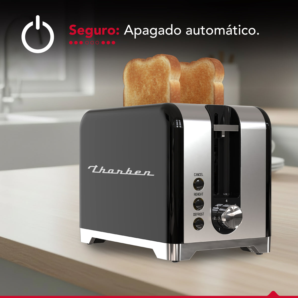 Tostador Thor Retro Black Toaster 2 Panes