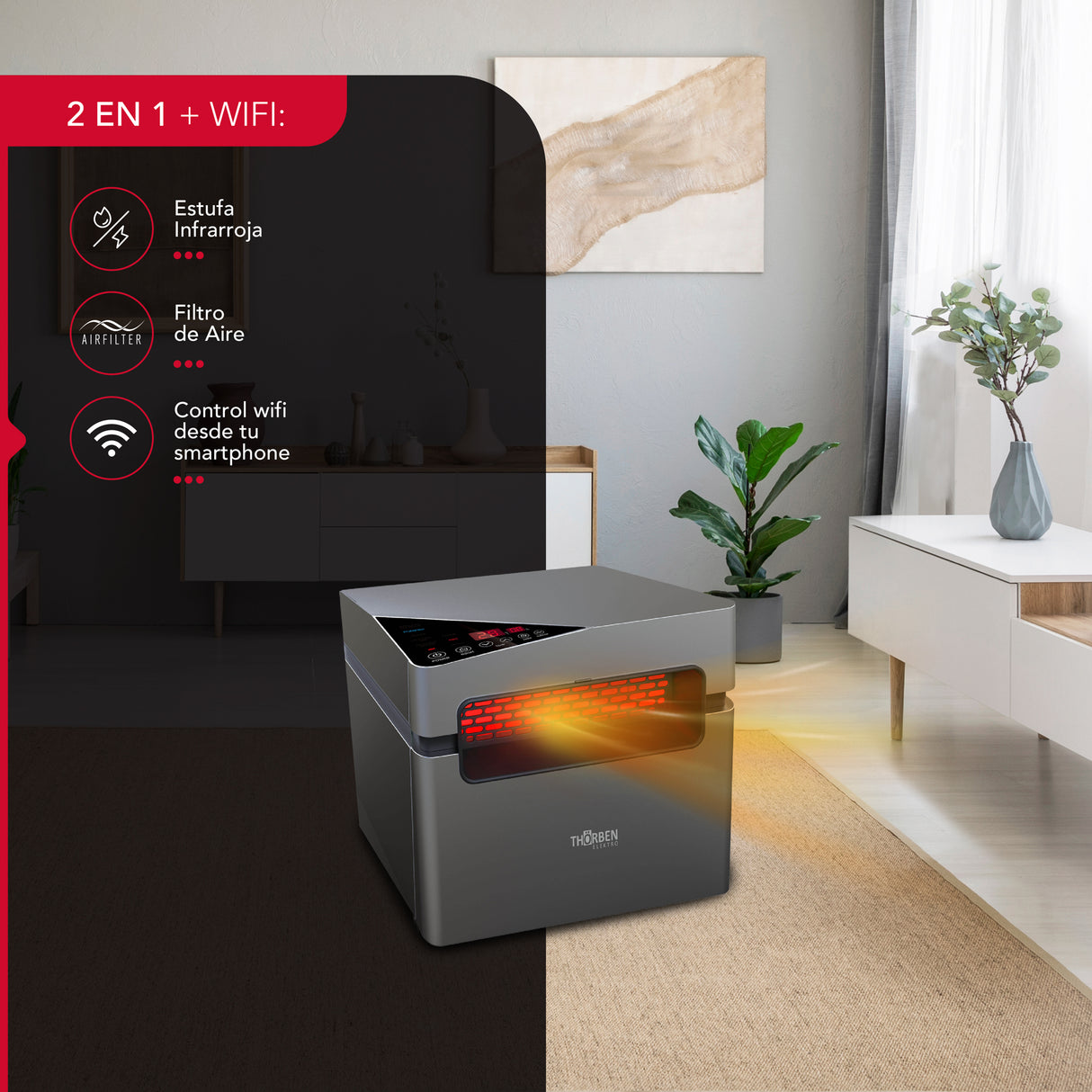 Estufa infrarroja 2 en 1 Thor Silver 1500 Wifi