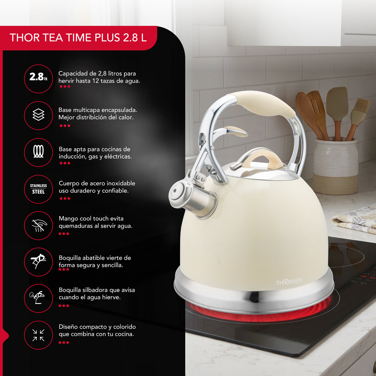 Tetera Thor Tea Time Plus 2.8L Acero Inoxidable Silbadora