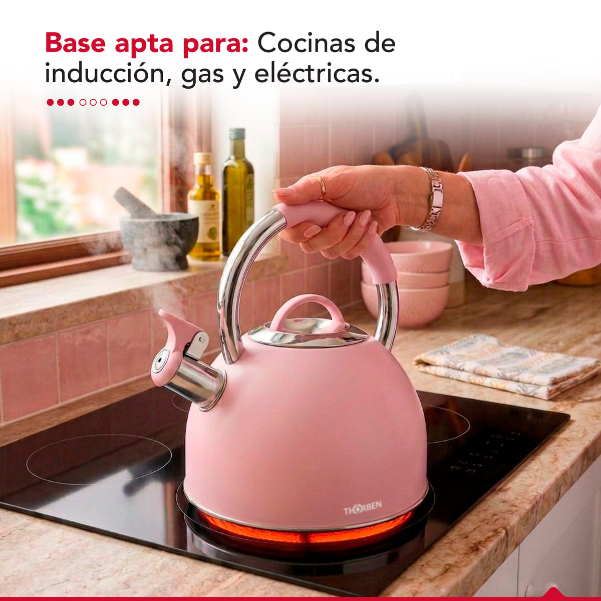 Tetera Thor Tea Time Rosa 2.5L Acero Inoxidable Silbadora