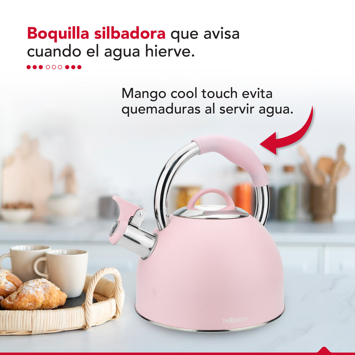 Tetera Thor Tea Time Rosa 2.5L Acero Inoxidable Silbadora