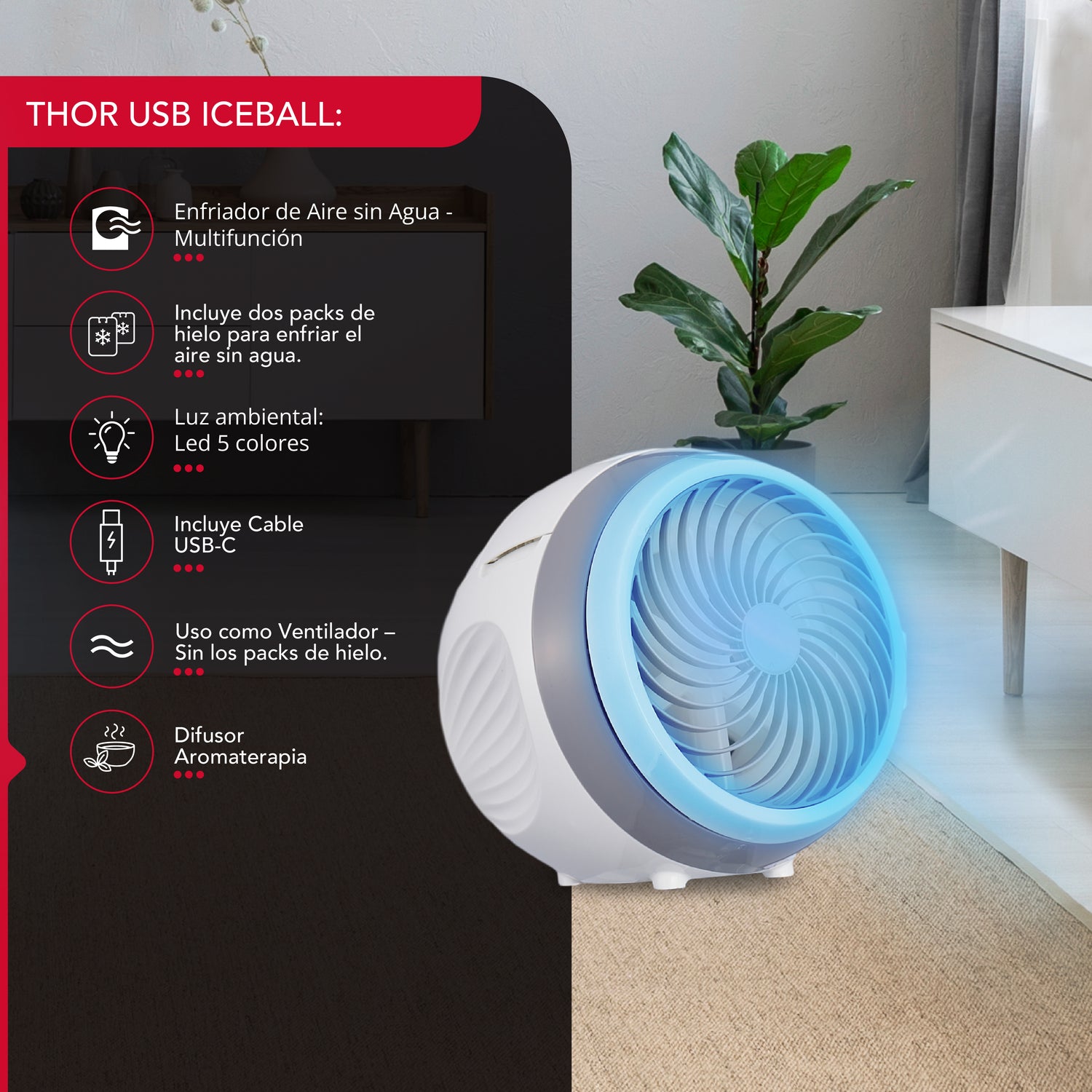 Enfriador Sin Agua Difusor Aroma Thor USB Iceball Air Cooler