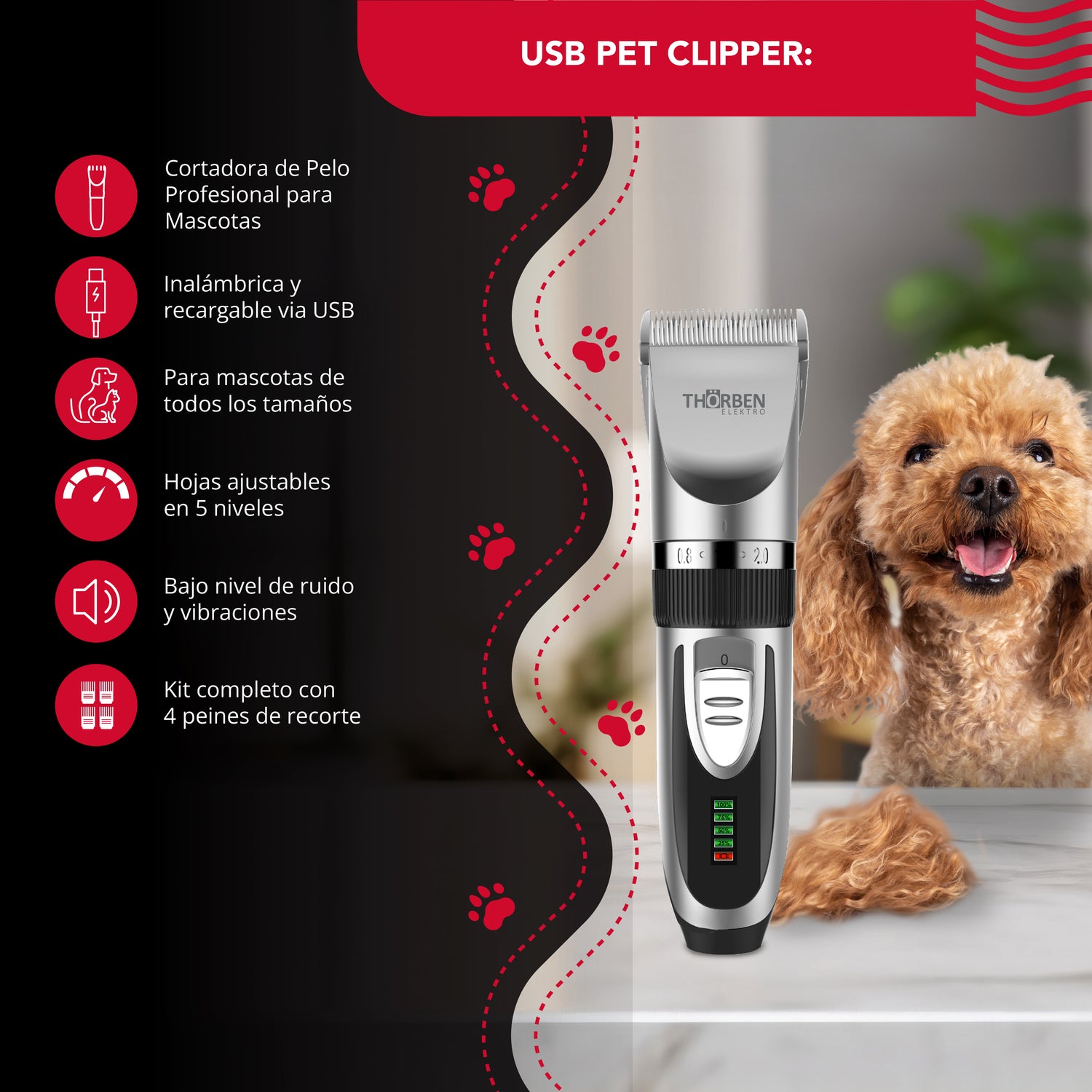 Máquina corta pelo Thor Cordless Usb Pet Clipper