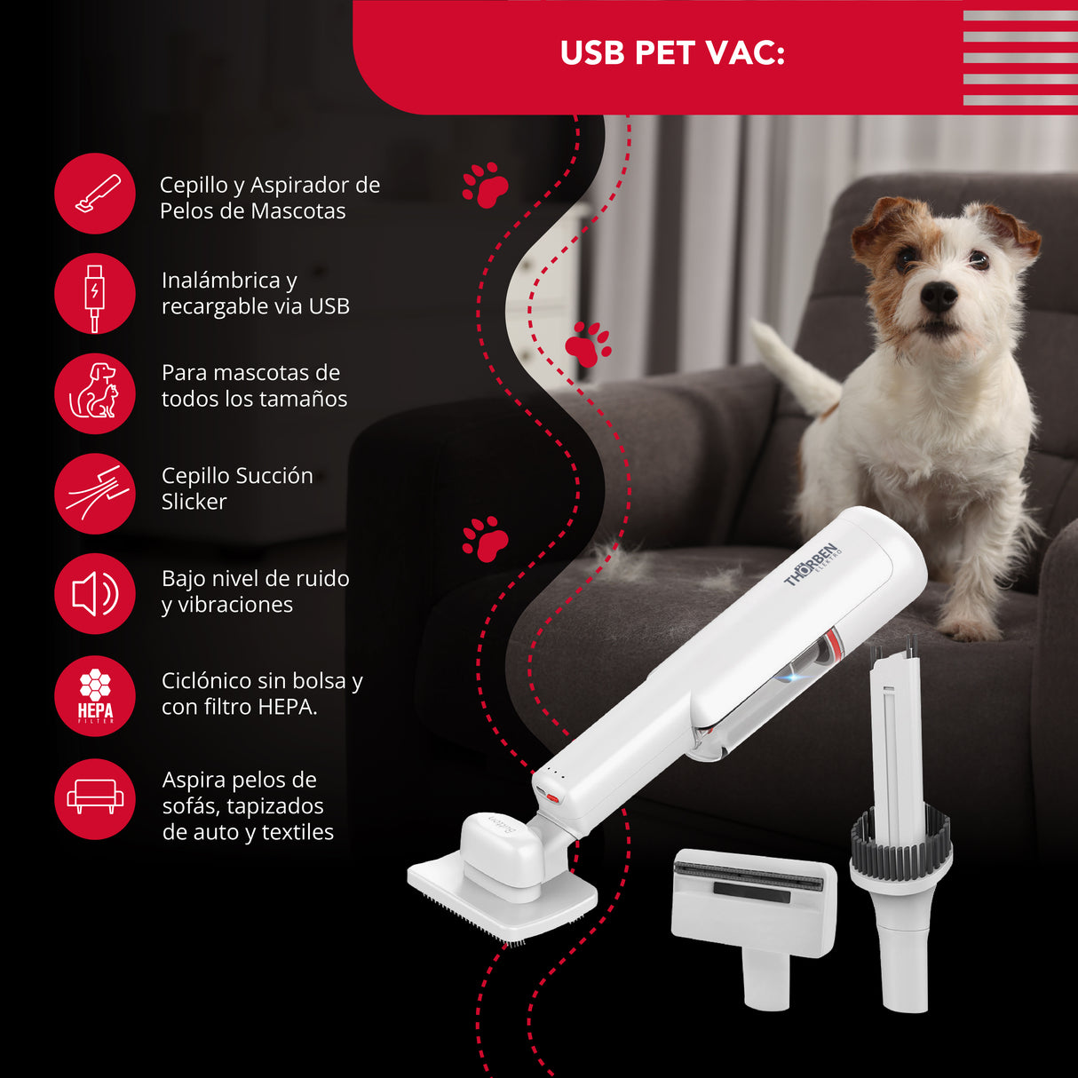 Cepillo y aspiradora Thor Cordless Usb Pet Vac