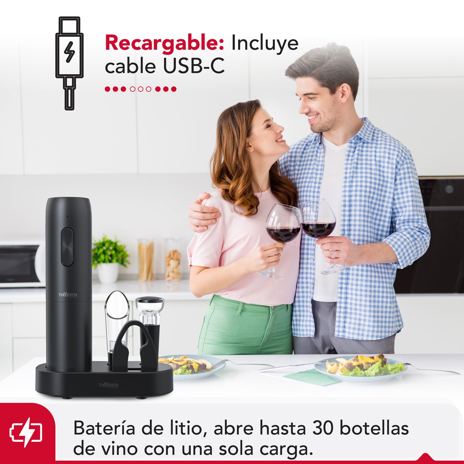 Set de Vinos 4 accesorios USB Thor Wine Set