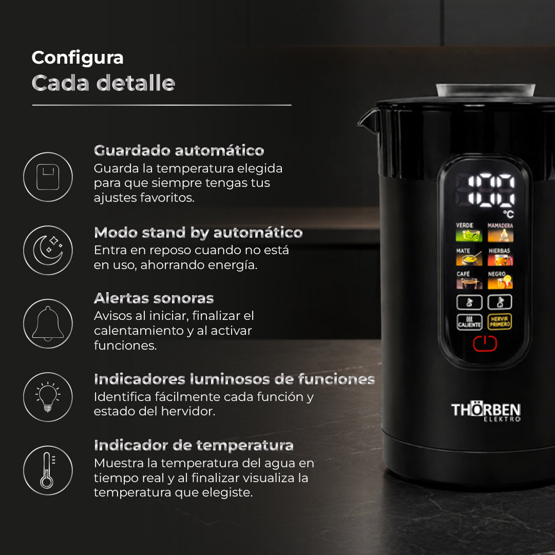 Hervidor Digital Táctil de 1,5 Lt Thor Colorsmart Temp