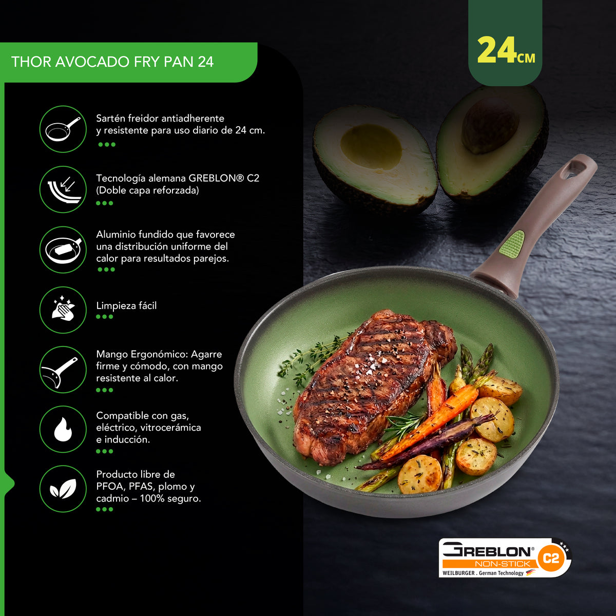 Sartén Antiadherente Thor Avocado 24 cm