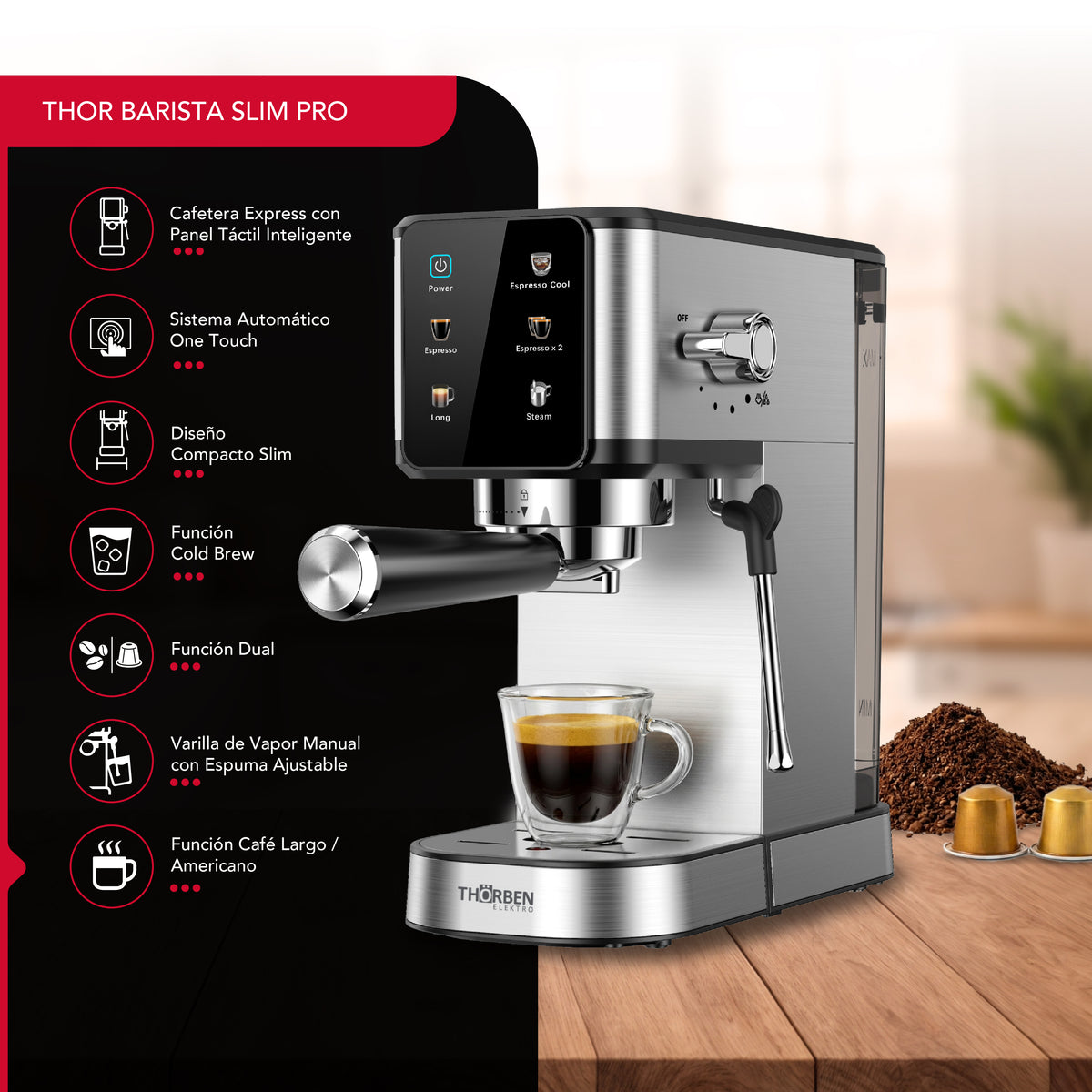 Cafetera Espresso Digital Thor Barista Slim Pro