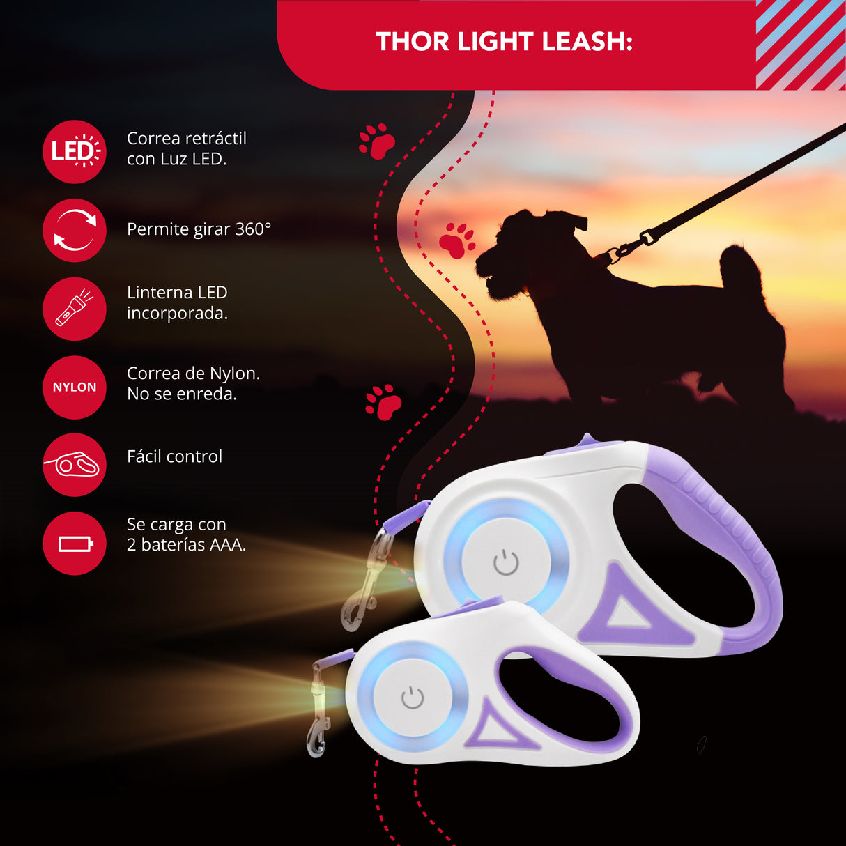 Correa Luminosa Thor Light Leash S