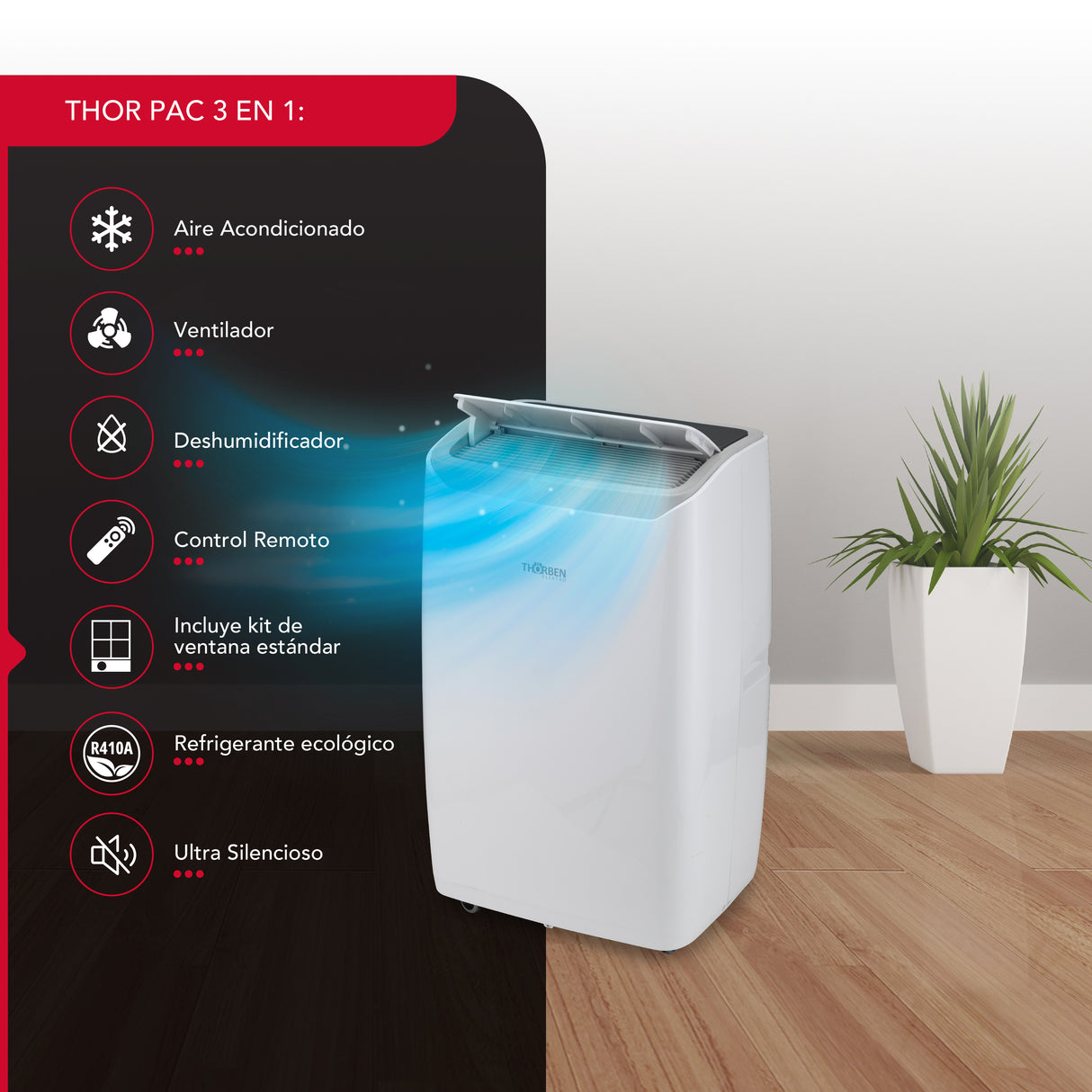 Aire acondicionado portátil Thor Pac 3En1 12000 Btu