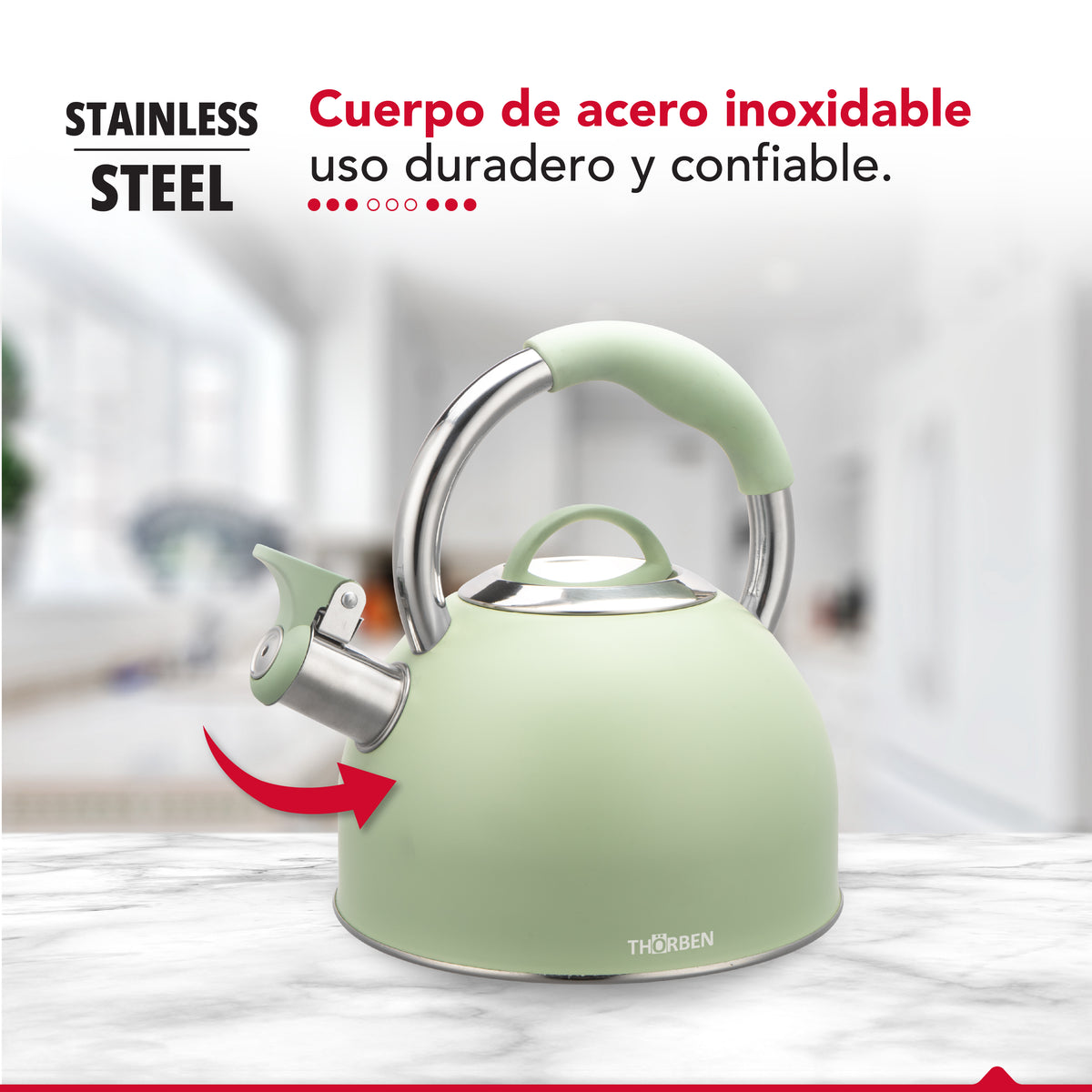 Tetera Thor Tea Time Verde 2.5L Acero Inoxidable Silbadora