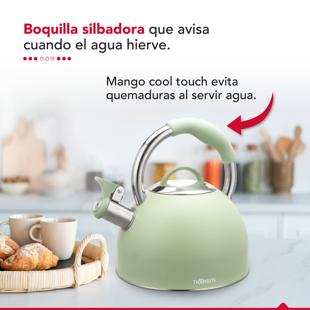 Tetera Thor Tea Time Verde 2.5L Acero Inoxidable Silbadora