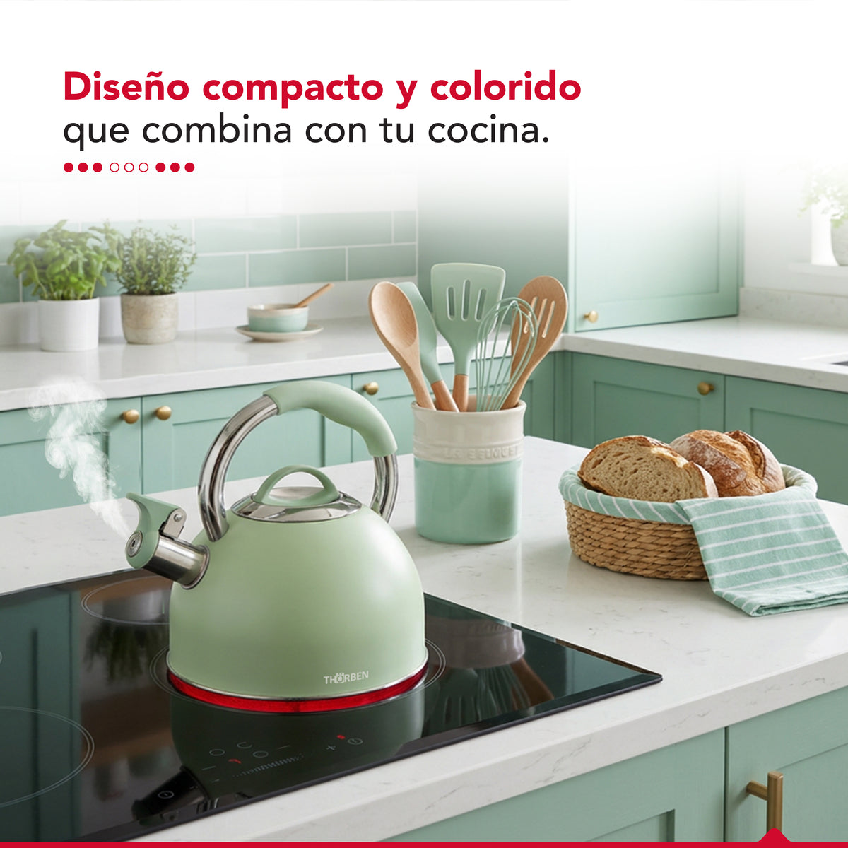 Tetera Thor Tea Time Verde 2.5L Acero Inoxidable Silbadora