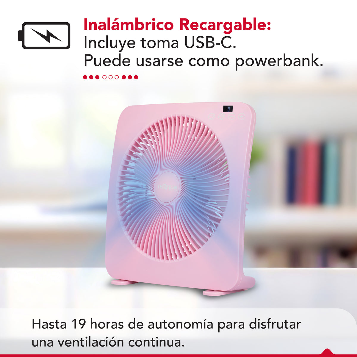 Ventilador USB Recargable Thor Box Fan Rosa