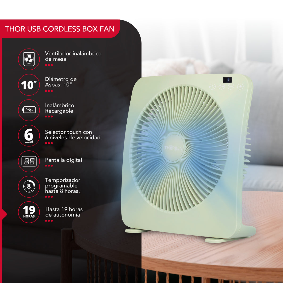 Ventilador USB Recargable Thor Box Fan Verde