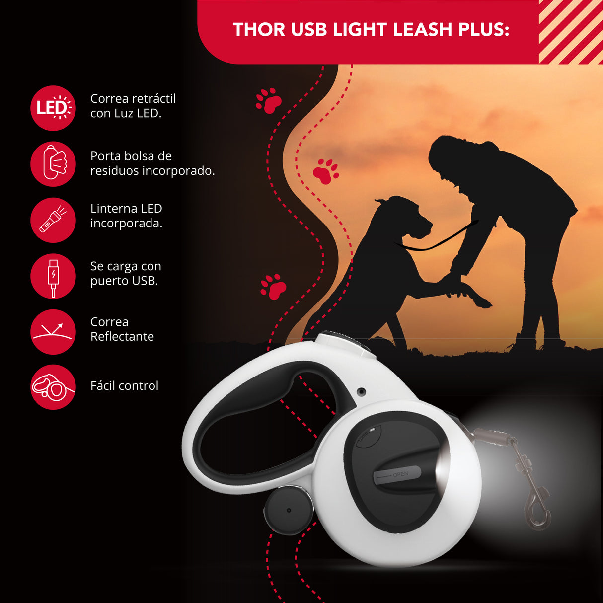 Correa Luminosa Thor Usb Light Leash Plus L