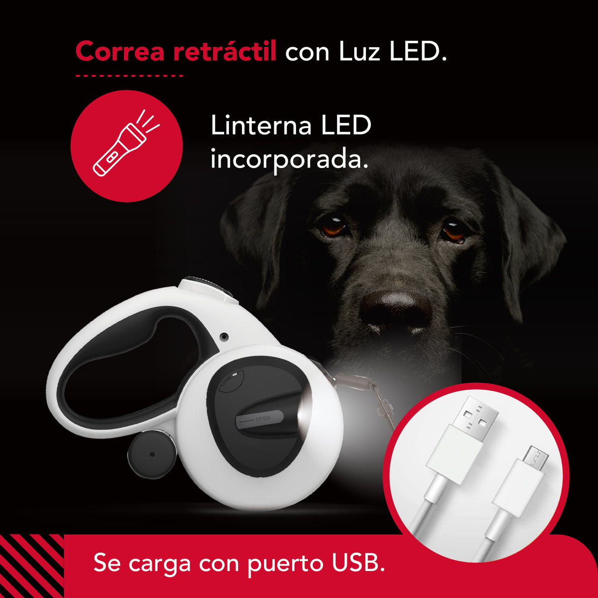 Correa Luminosa Thor Usb Light Leash Plus M