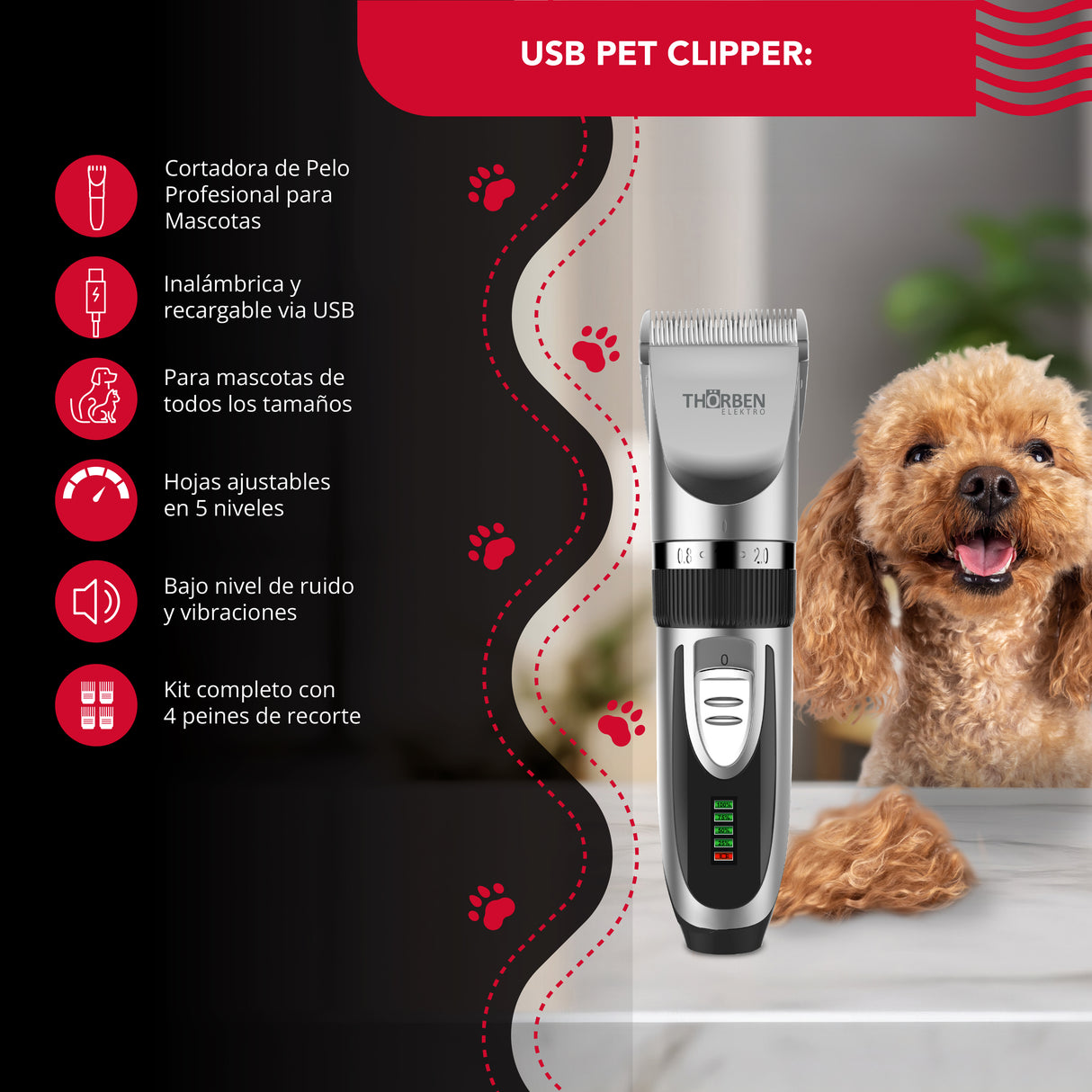 Máquina corta pelo Thor Cordless Usb Pet Clipper